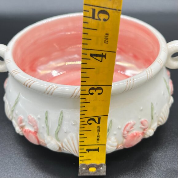 Bowl decorated with crabs and seashells, iridescent pink interior - Picture 6 of 6